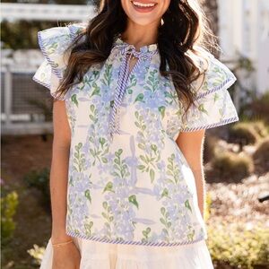 The Impeccable Pig White Floral Tunic with Lavender and Green